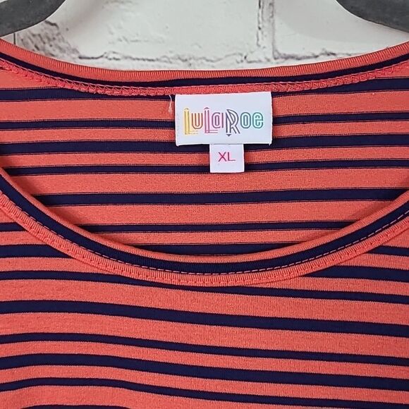 NWT LuLaRoe Maurine Dress XL 14/16 Red Stripe Bell Sleeve Ruffle Shift Swing - Picture 5 of 11